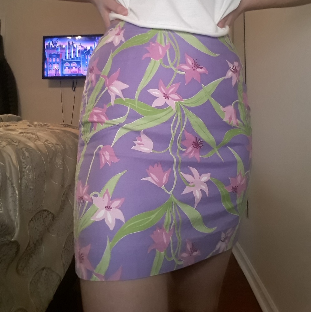 Lilly pulitzer purple and pink floral mini skirt